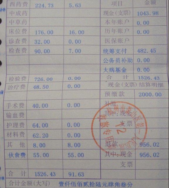 协和医院收费单据